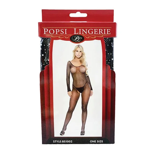 Popsi Lingerie - Rhinestone Fishnet Full Sleeved Bodystocking O/S(Black)