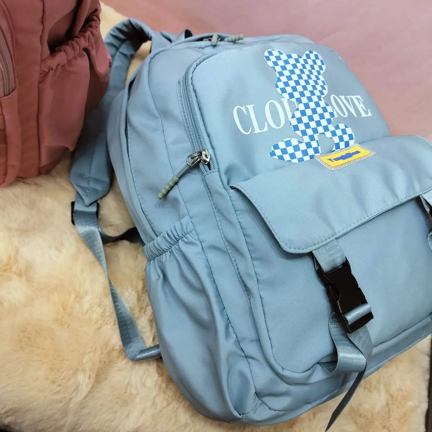 Printed Teddy Backpack.