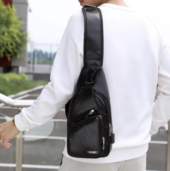 PU Leather Sling Bag with USB Port