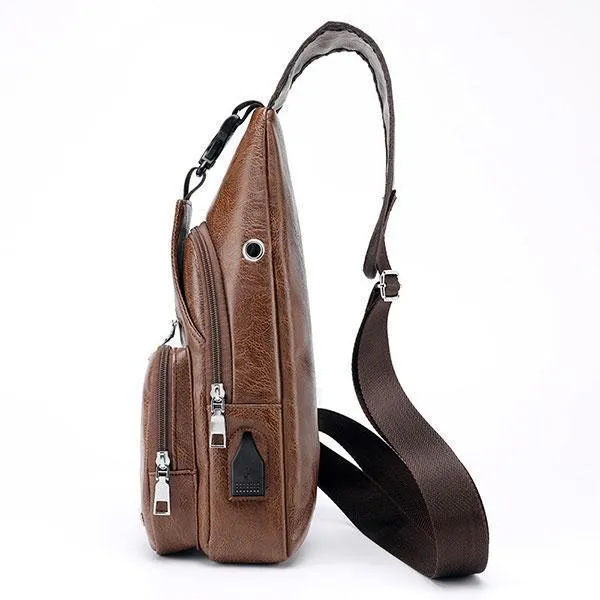 PU Leather Sling Bag with USB Port