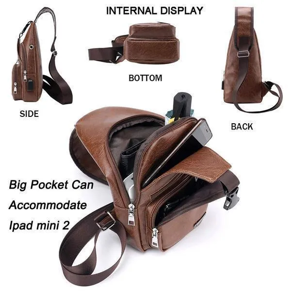 PU Leather Sling Bag with USB Port