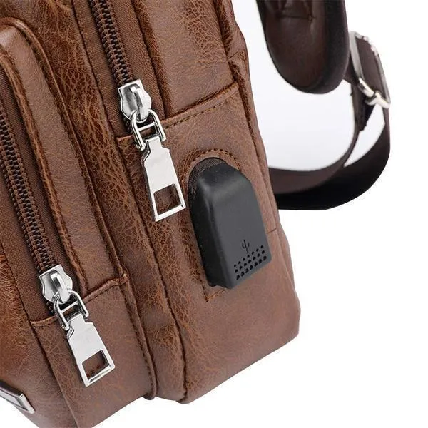 PU Leather Sling Bag with USB Port