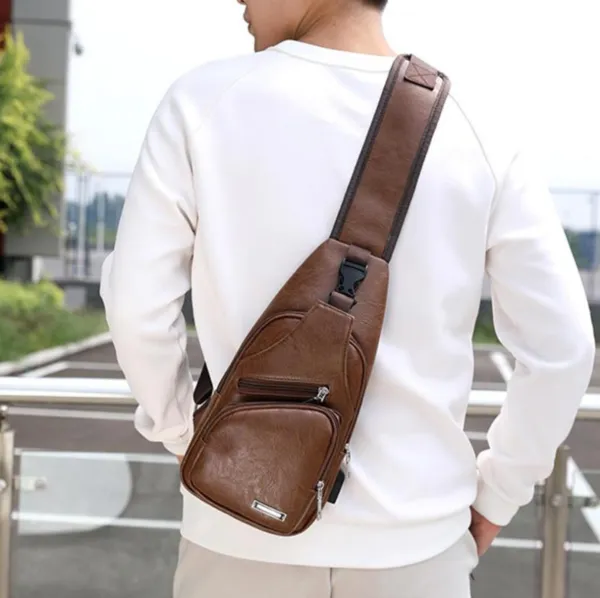 PU Leather Sling Bag with USB Port