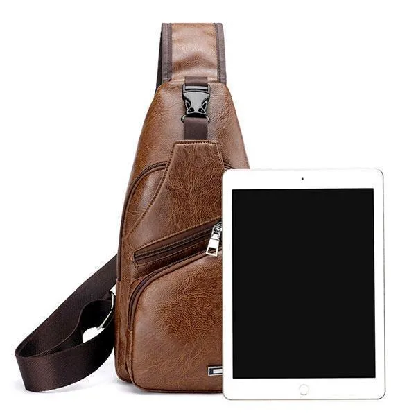 PU Leather Sling Bag with USB Port