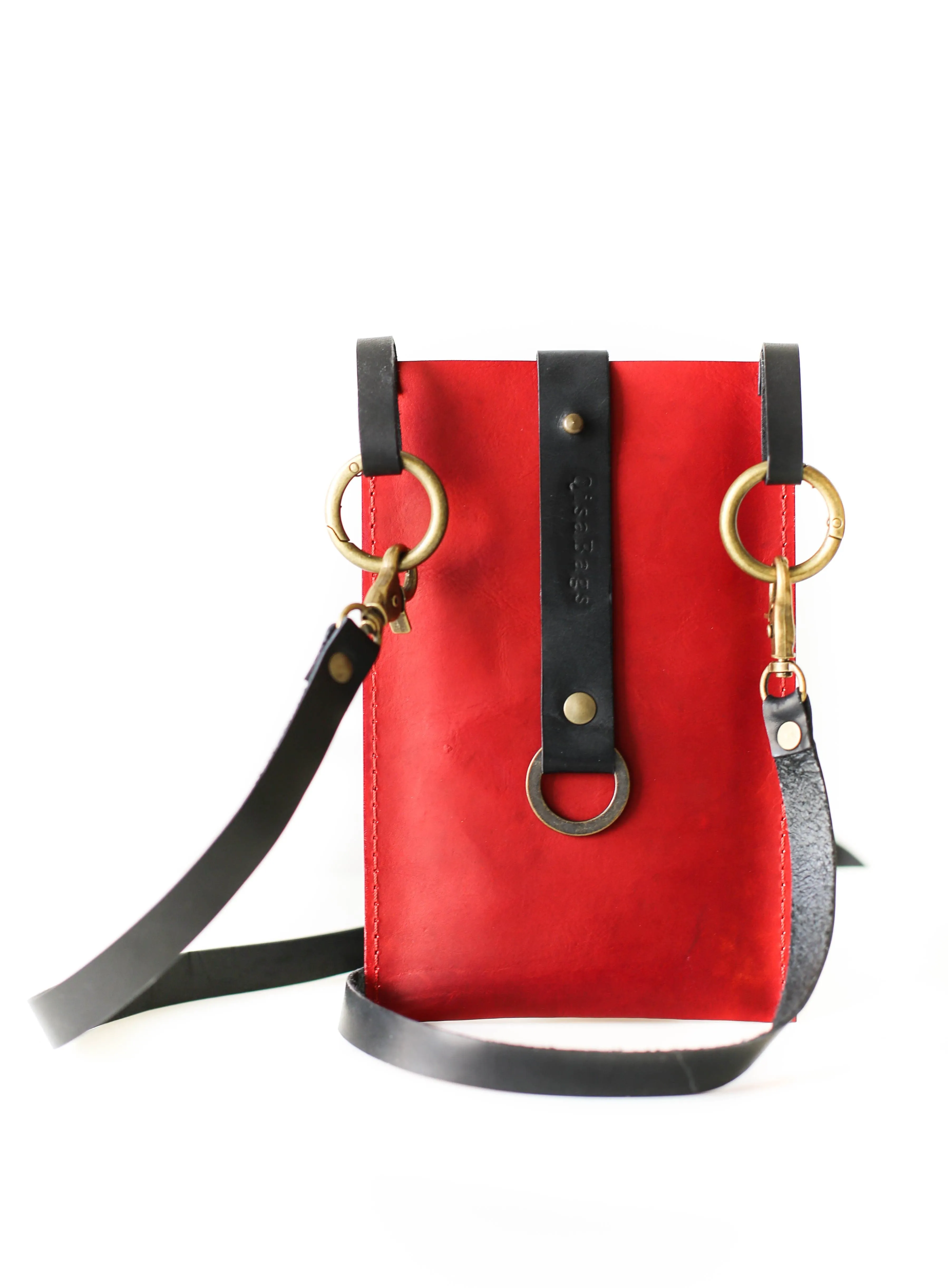 Red & Black Leather Phone Bag