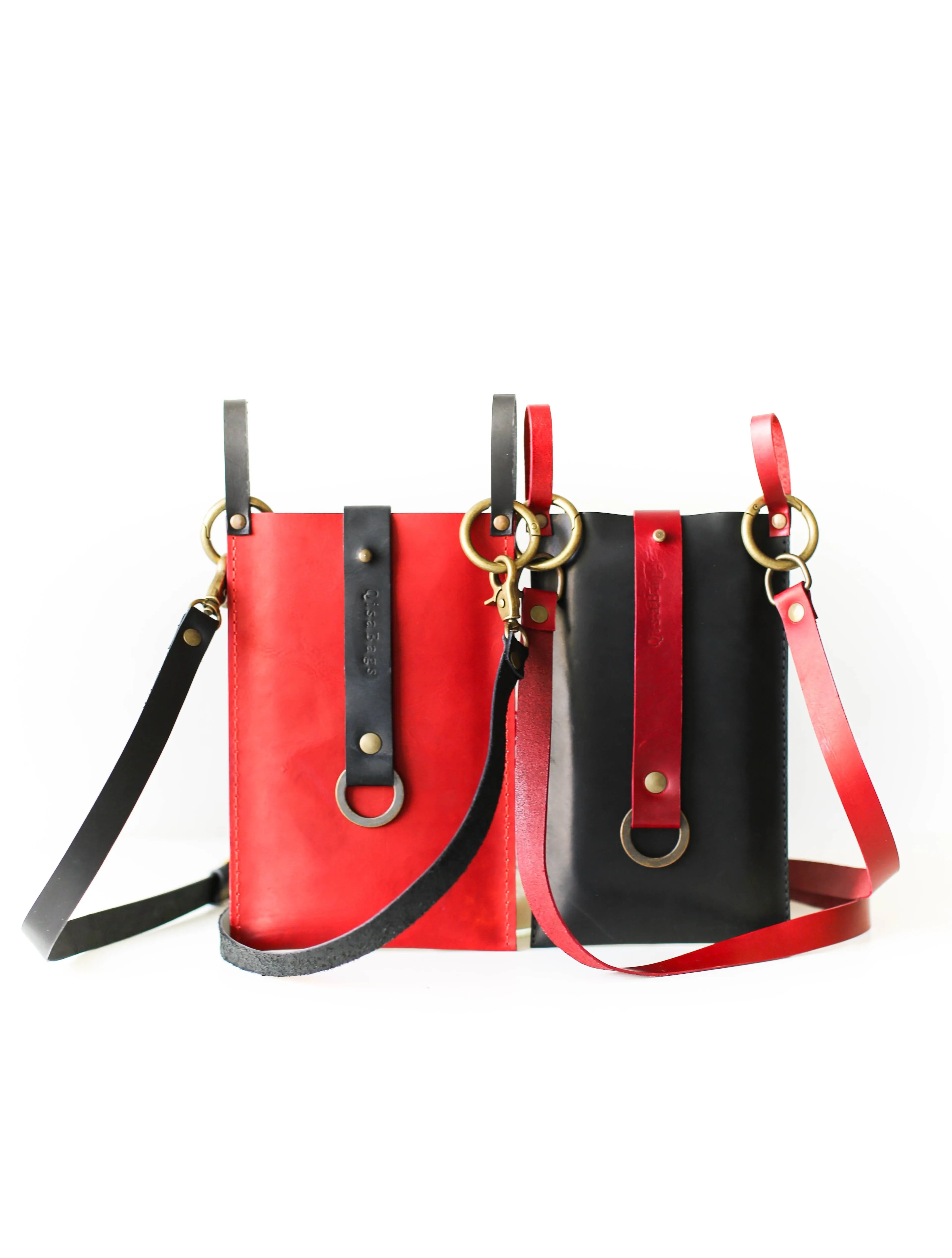 Red & Black Leather Phone Bag