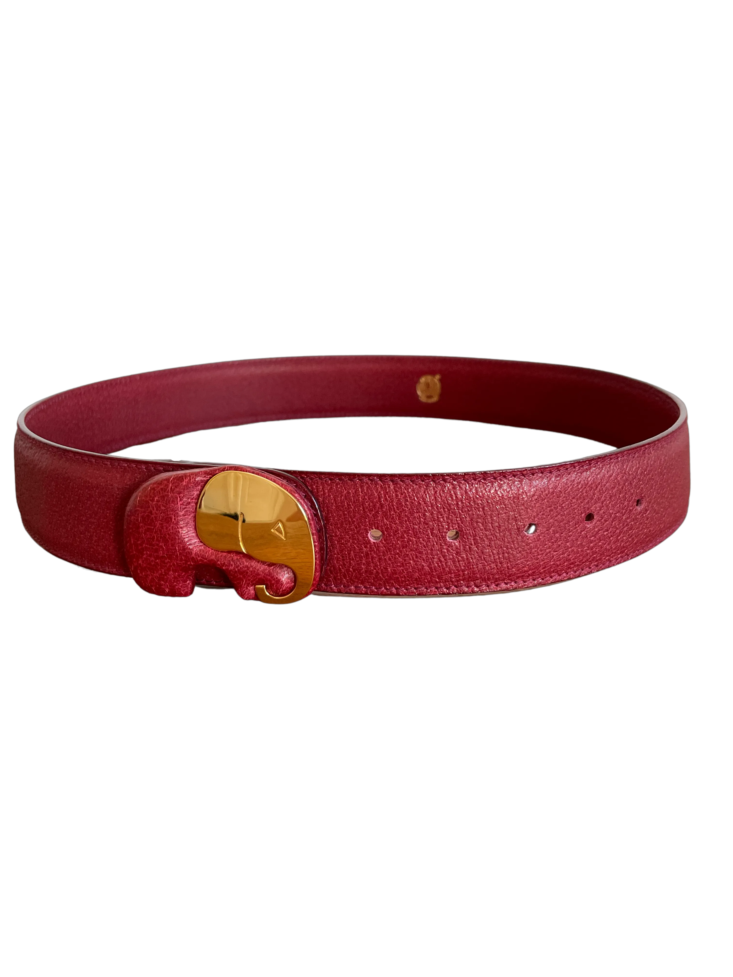 Red Elephant Buckle Leather Belt