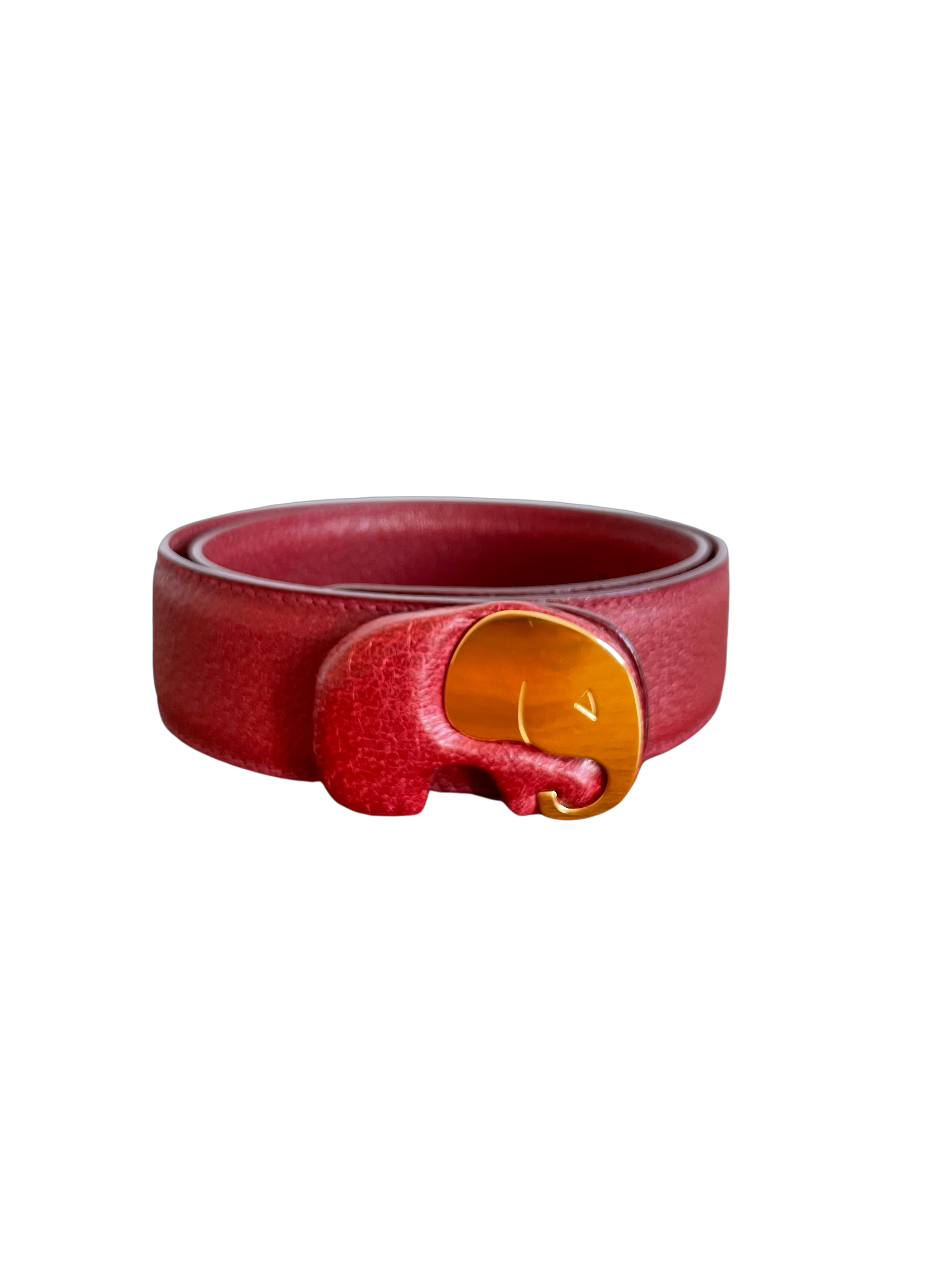 Red Elephant Buckle Leather Belt