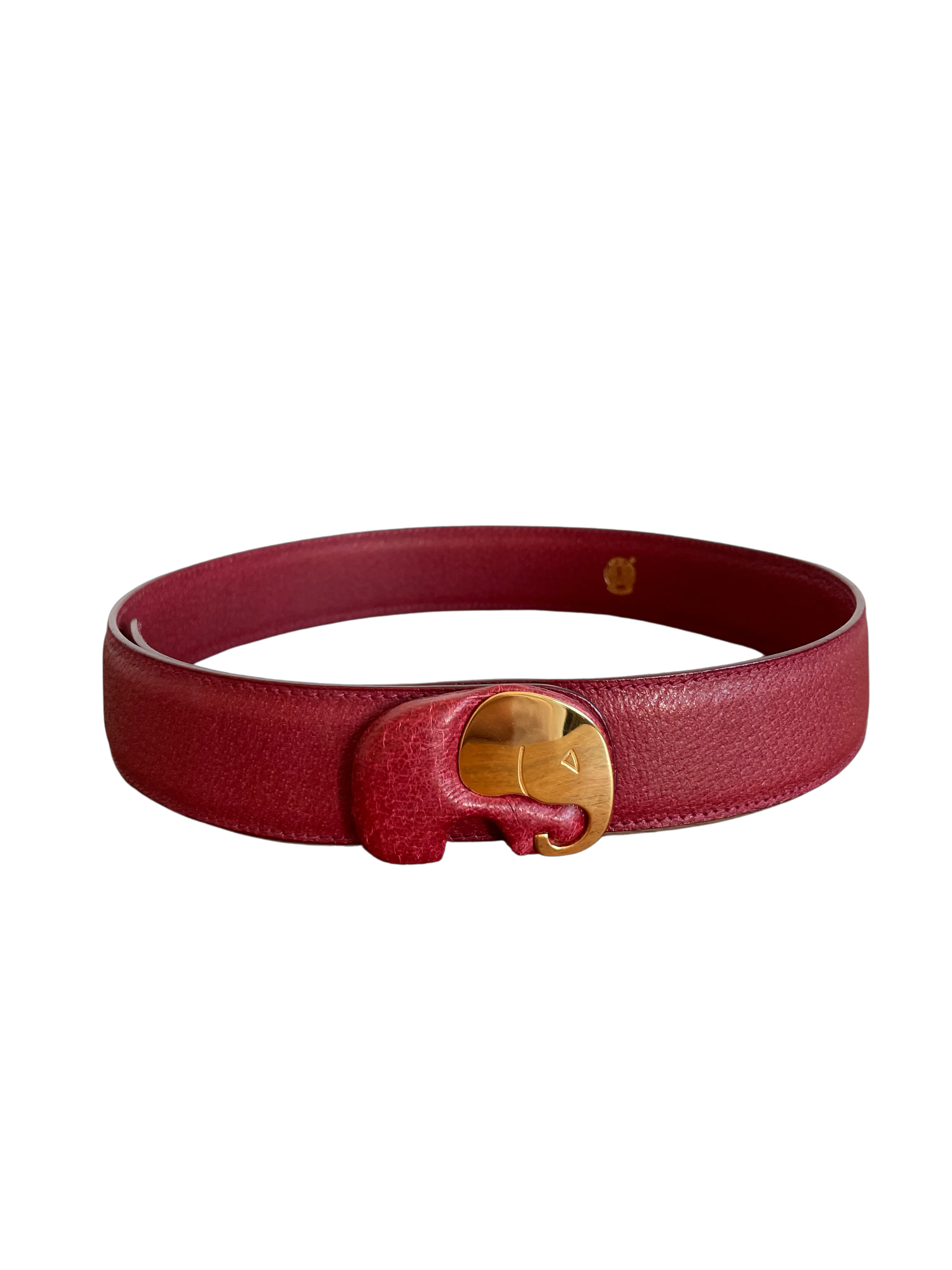 Red Elephant Buckle Leather Belt