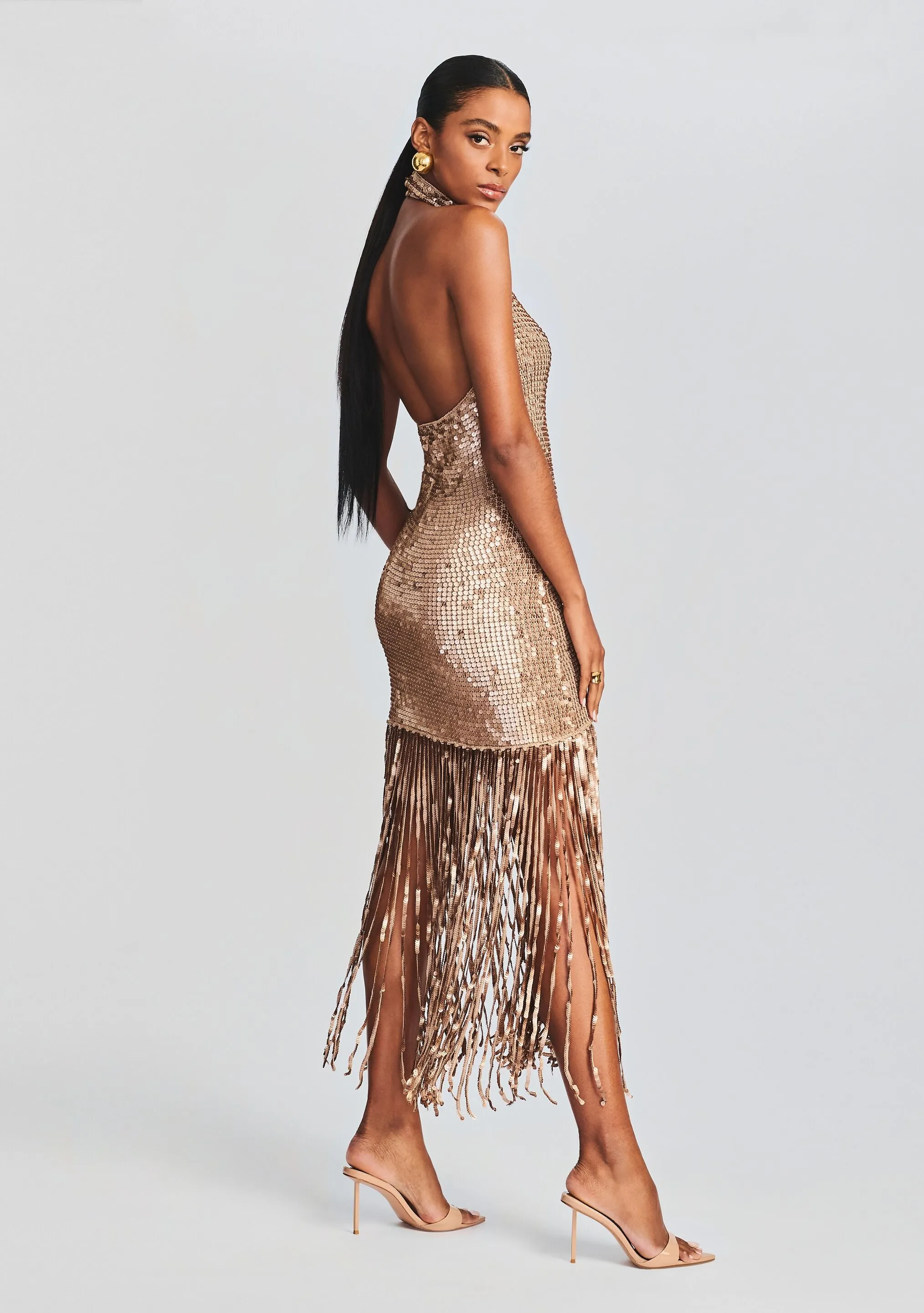 Renzo Sequin Fringe Crochet Dress