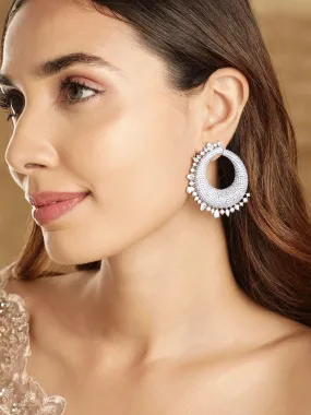 Rhodium Plated CZ Stone Studded Chandbali Earrings