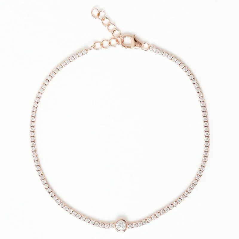 Rose gold Circle Solitaire 925 Sterling Silver Tennis Bracelet