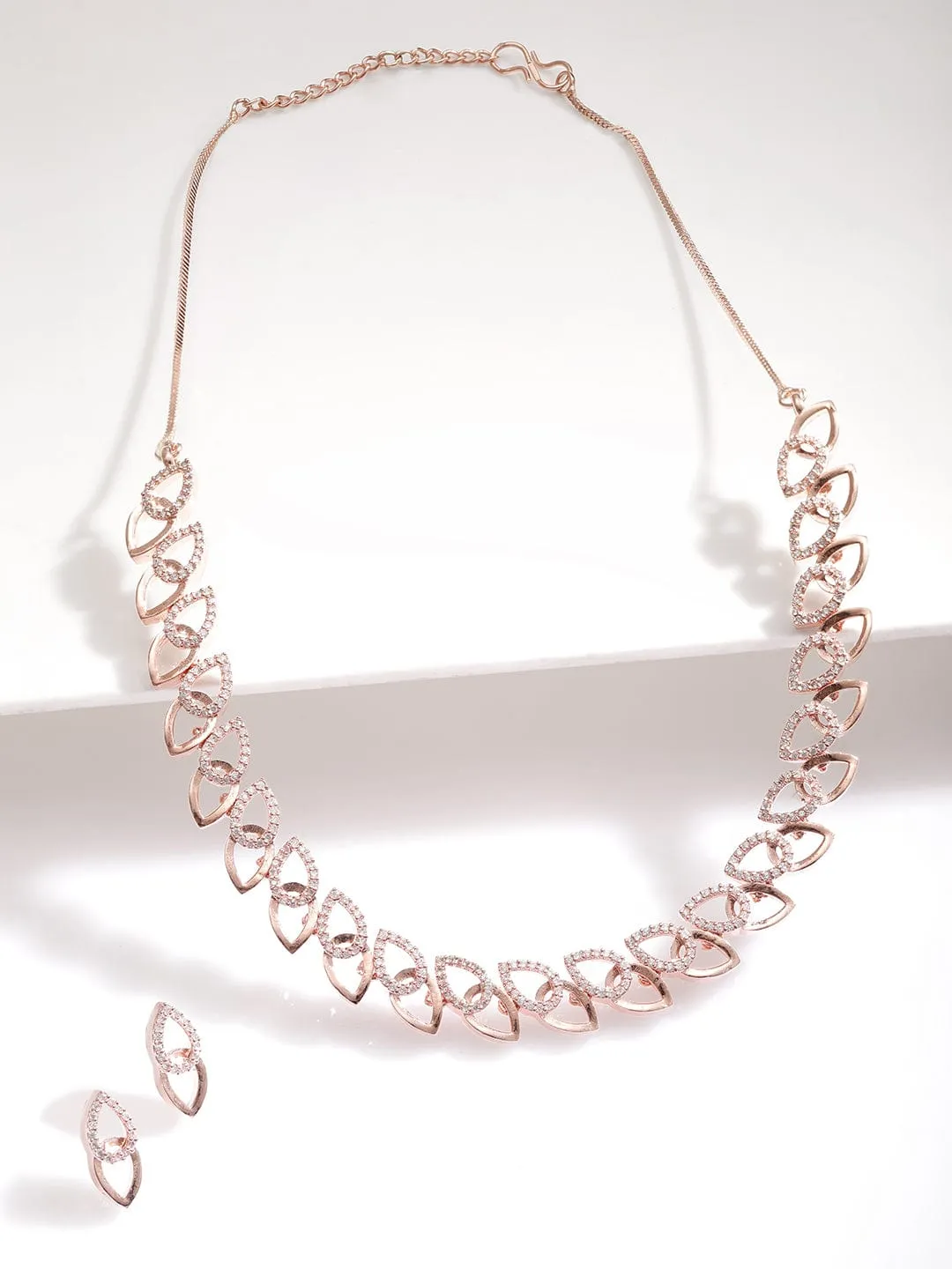 Rose Gold-Plated CZ-Studded Necklace Set