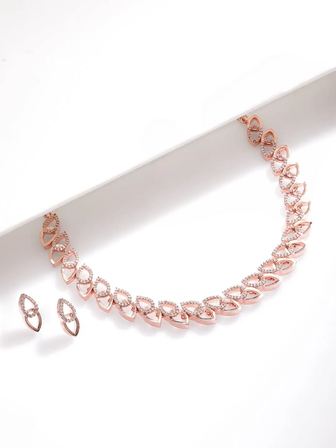 Rose Gold-Plated CZ-Studded Necklace Set