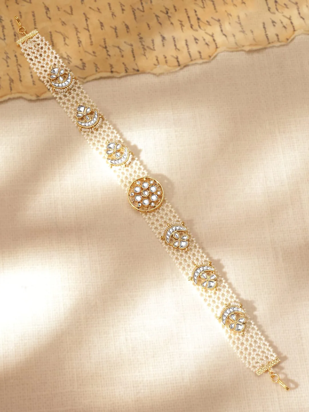 Rubans 22 KT Gold Plated Kundan Studded Pearl Beaded Floral Sheeshpool