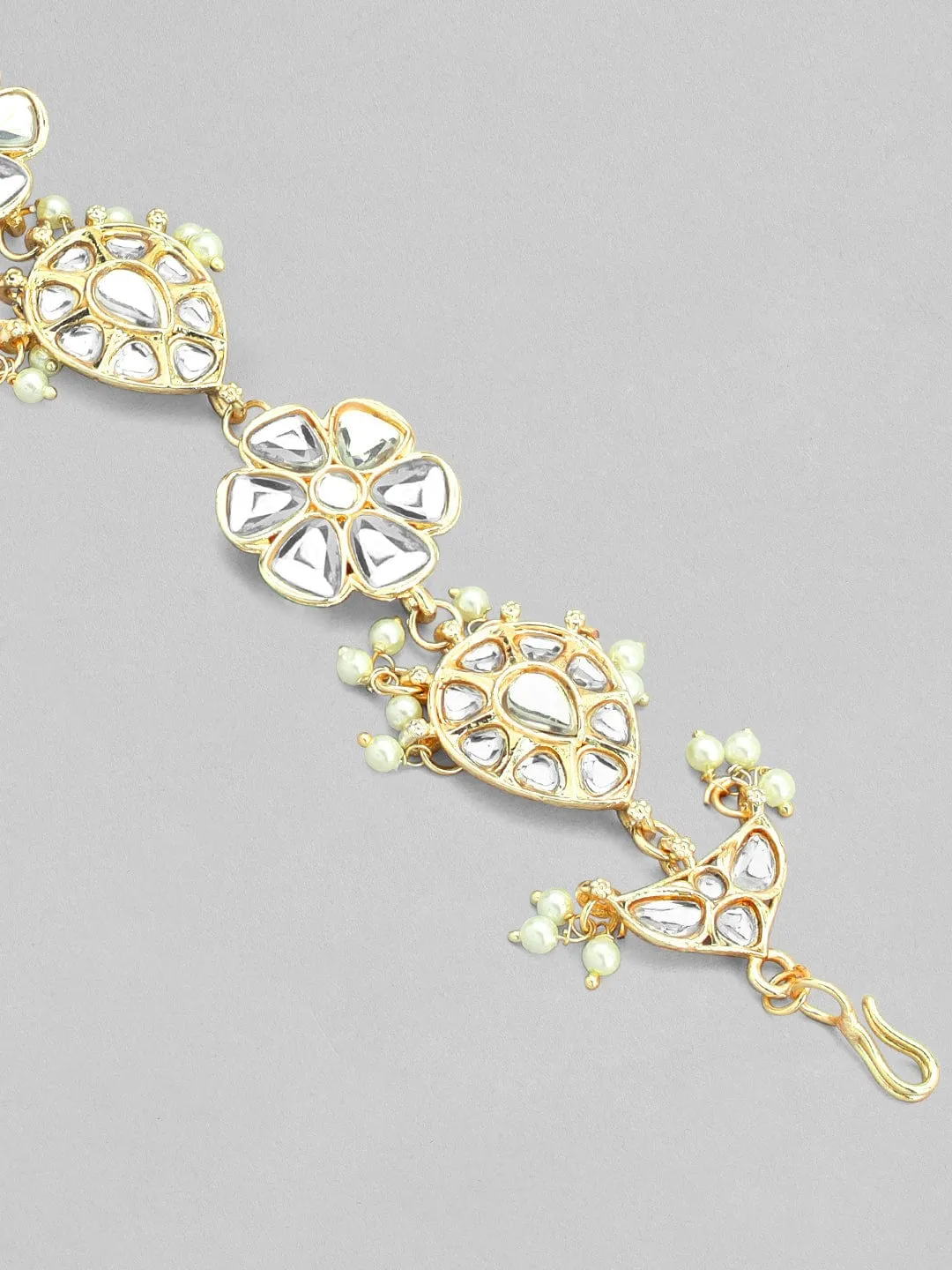 Rubans 22K Gold-Plated White Kundan Studded Pearl Beaded Head Chain