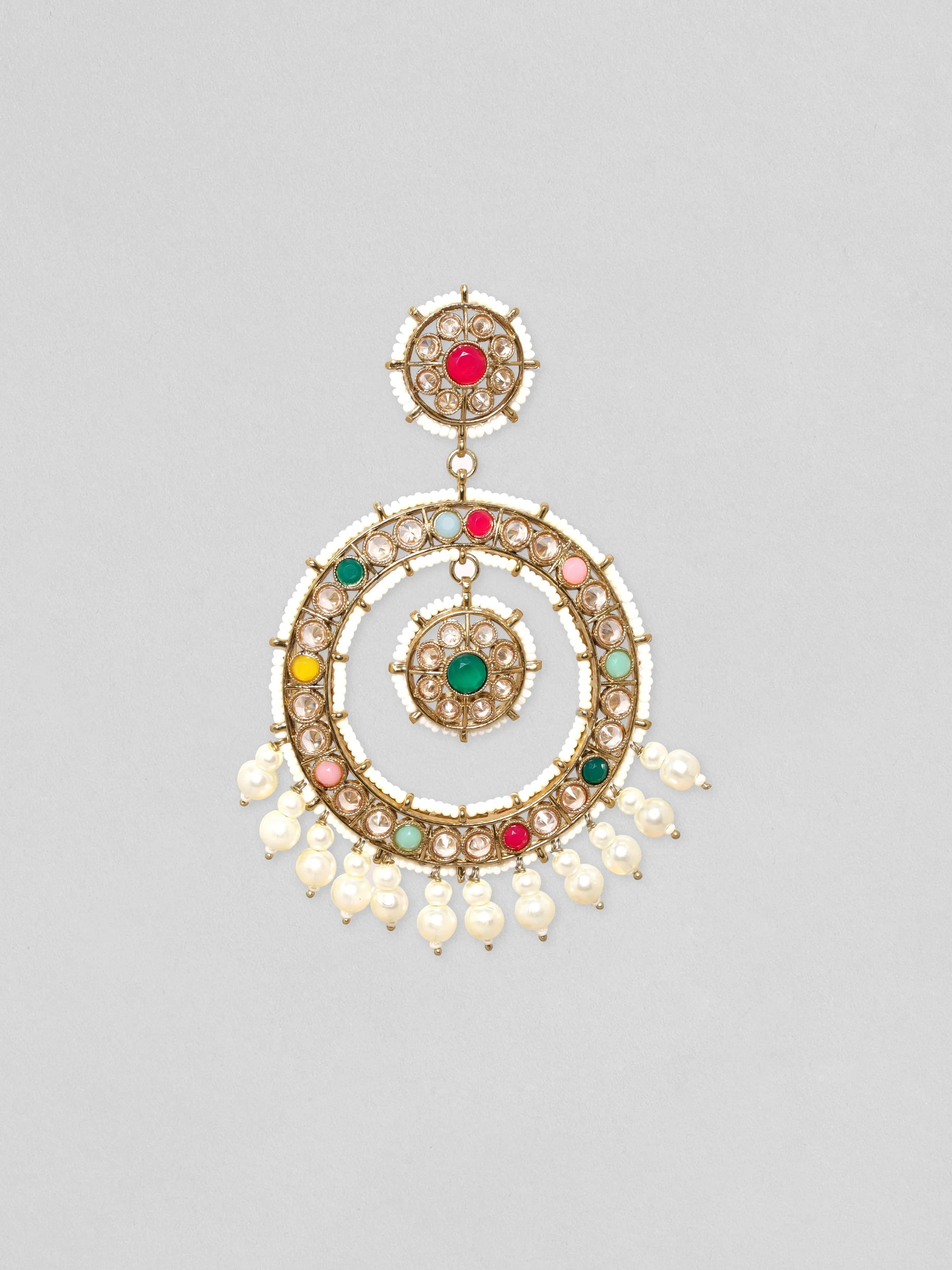 Rubans 24K Gold Plated Multicolour AD Studded Chandballi Earrings