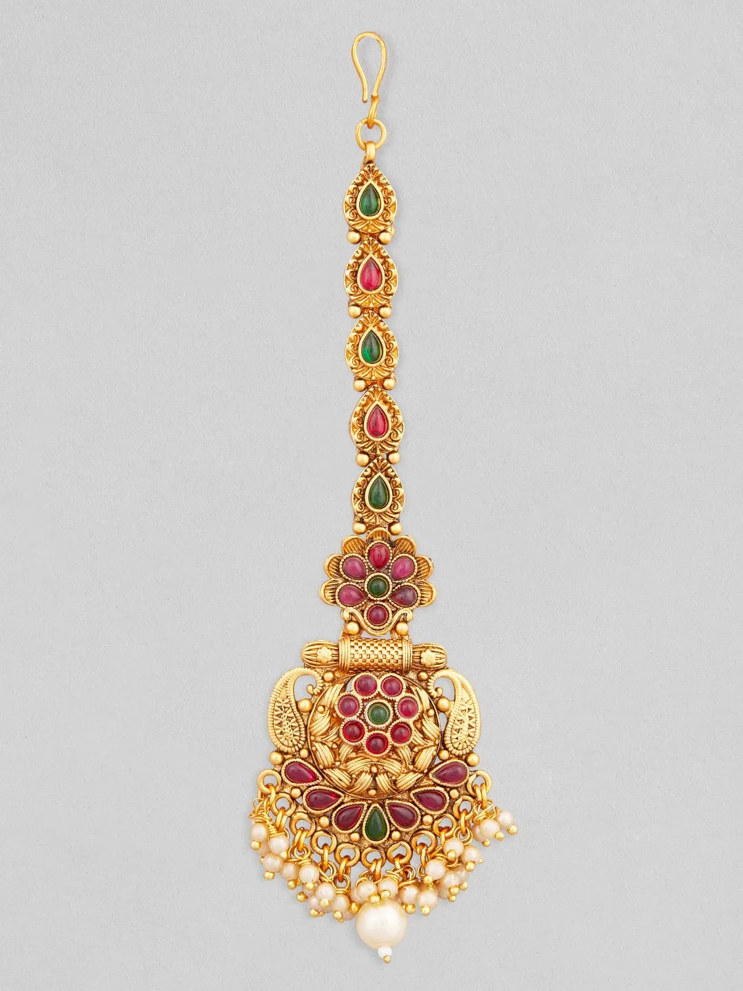 Rubans 24K Gold Plated Temple Mangtikka With Studded Stones