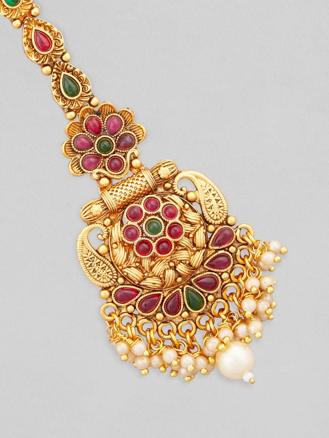 Rubans 24K Gold Plated Temple Mangtikka With Studded Stones