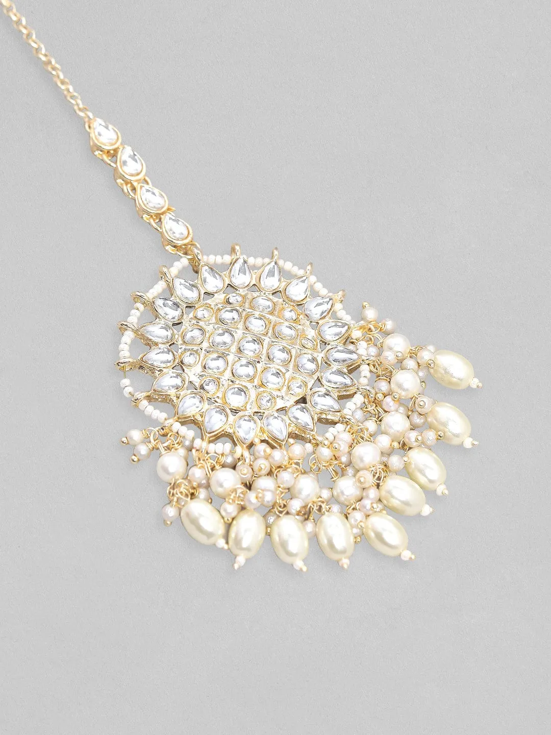 Rubans Gold Plated White Kundan studded  Pearl Beaded Head Jewellery