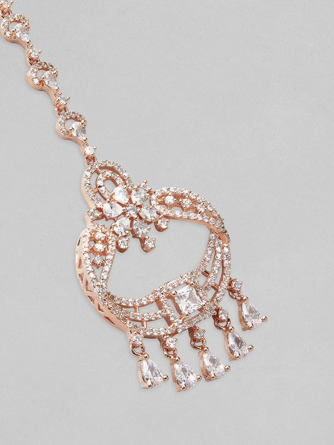 Rubans Rose Gold Plated & White CZ Studded Maangtikka