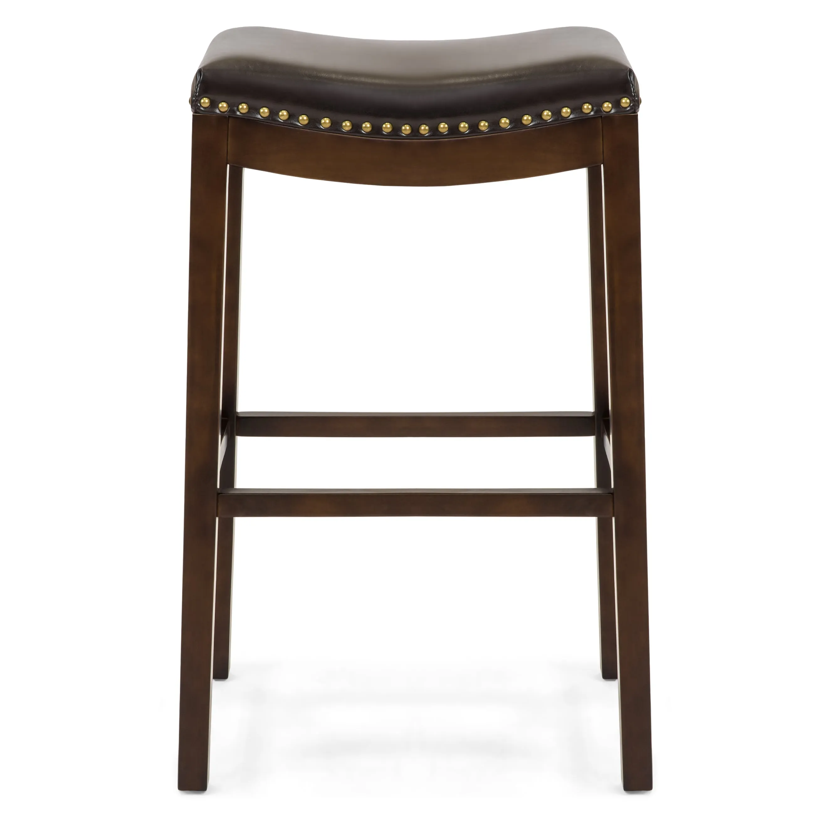 Set of 2 31in Backless Bar Stool Accent Chairs w/ Faux Leather, Brass Studs