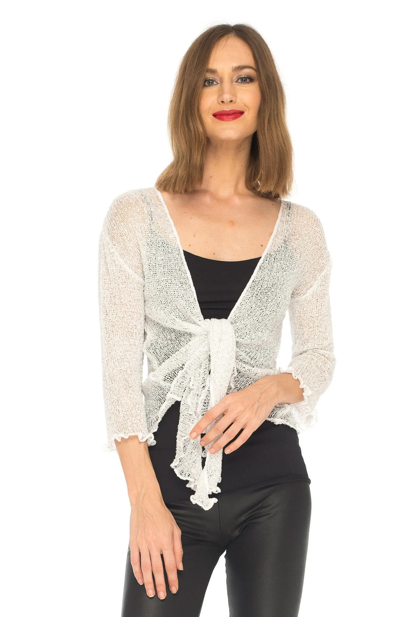 SHU-SHI Womens Sparkly Knit Sheer Shrug Cardigan Bolero Top One Size Fits Most