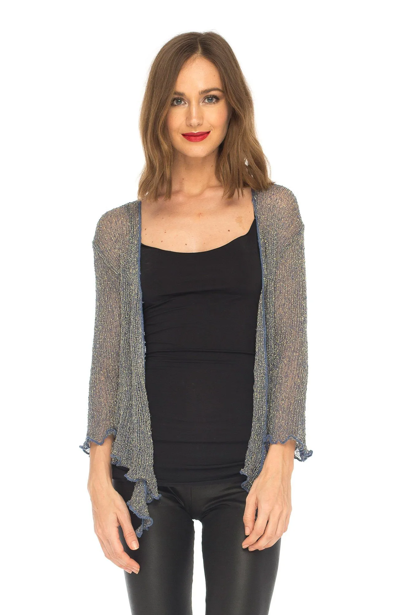 SHU-SHI Womens Sparkly Knit Sheer Shrug Cardigan Bolero Top One Size Fits Most