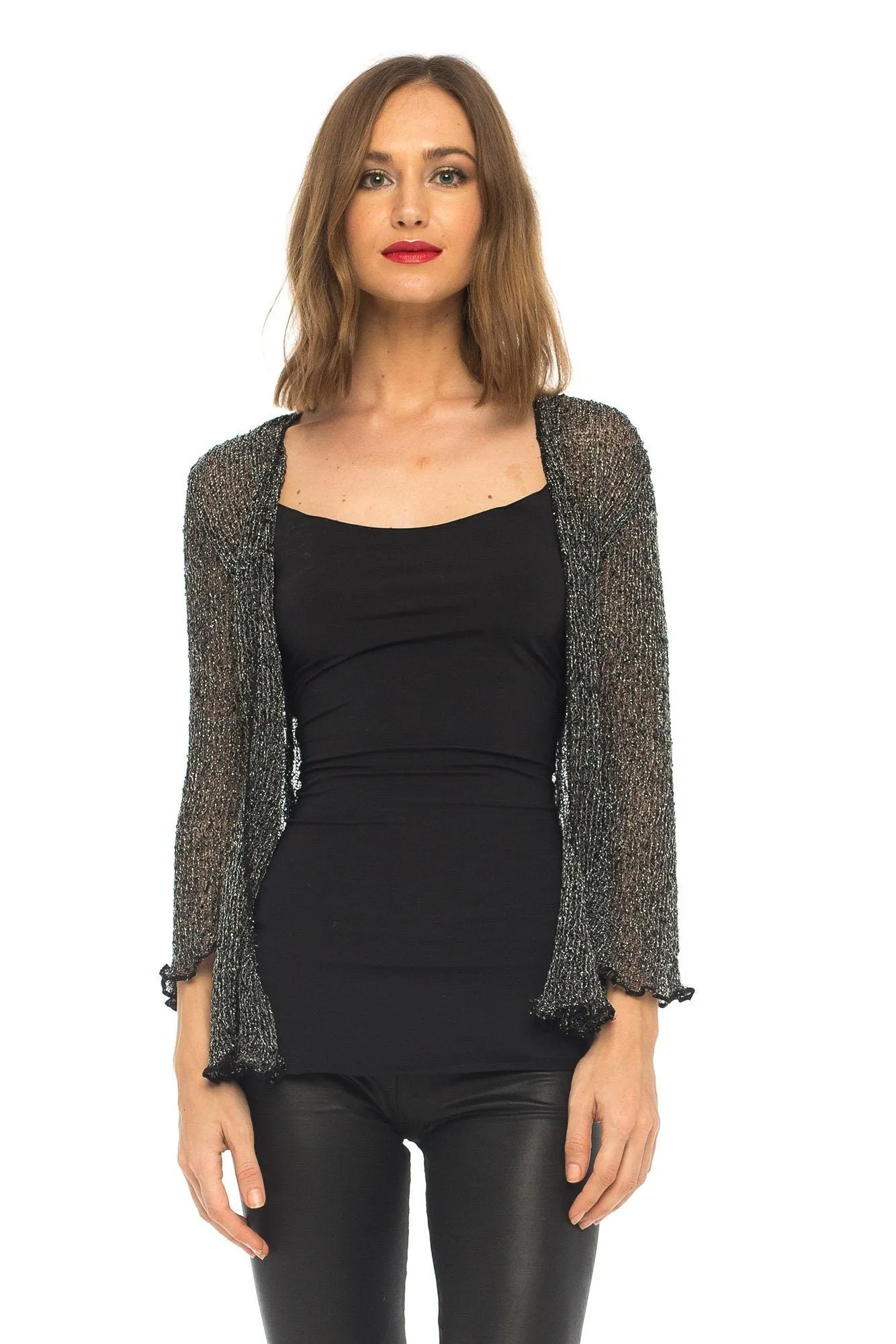 SHU-SHI Womens Sparkly Knit Sheer Shrug Cardigan Bolero Top One Size Fits Most