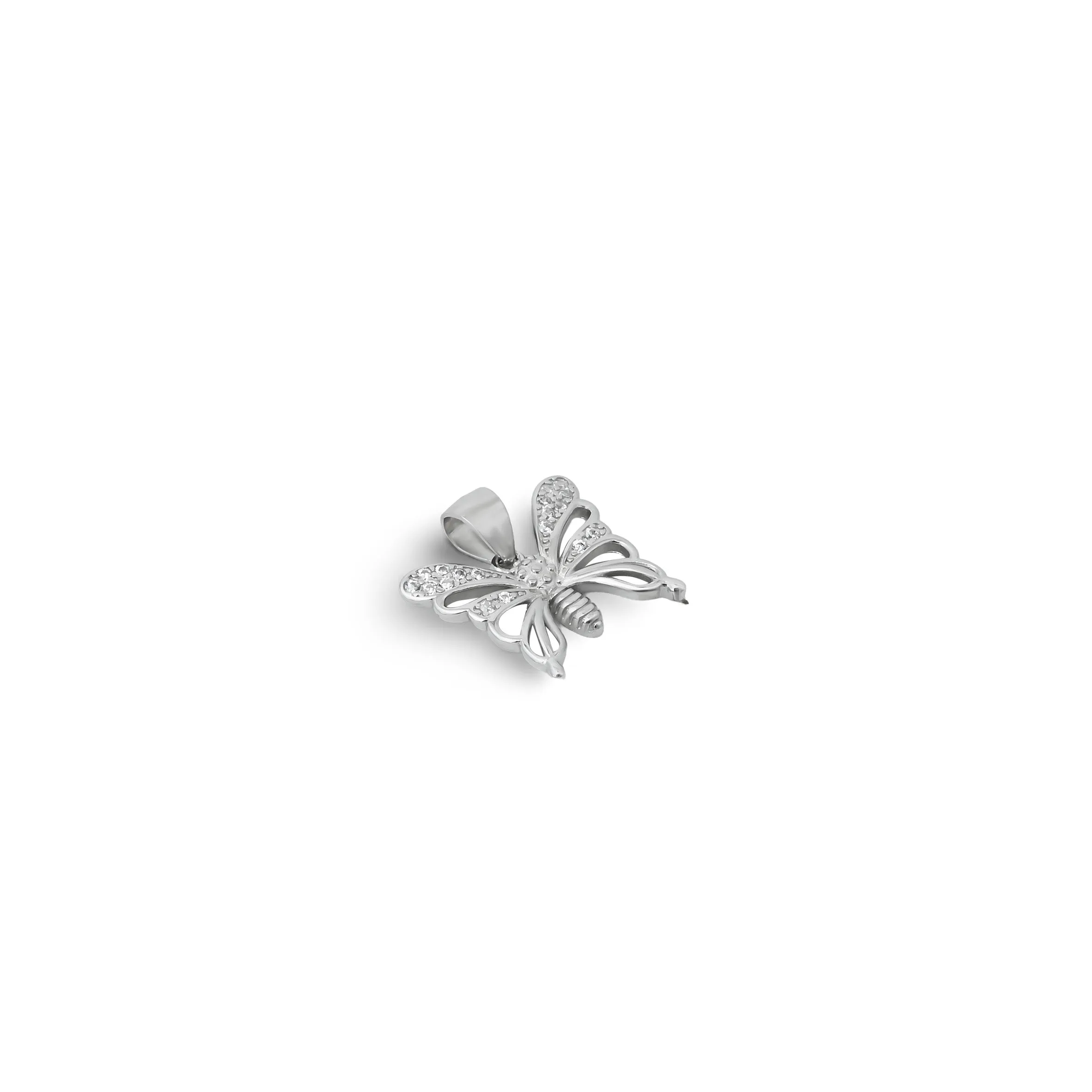 Silver Butterfly Design with Multiple CZ Stone Pendant for Girls