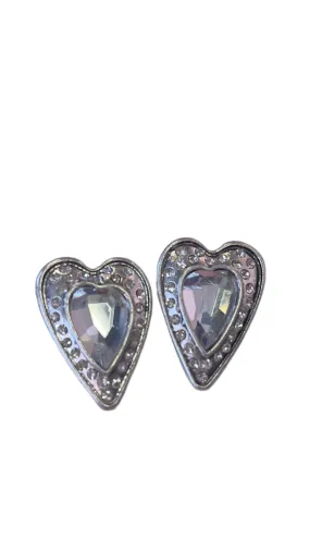 SILVER CHUNKY CRYSTAL HEART EARRING