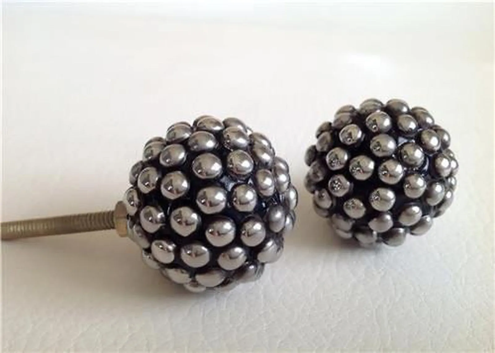 Silver or Bronze Bead Studded Cabinet Knobs Pulls 1.50 Inch