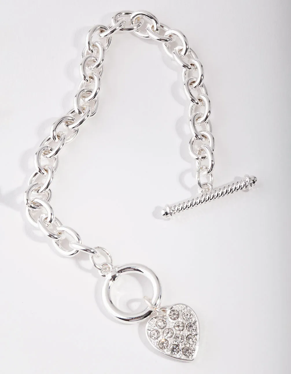 Silver Pave Heart & Chain Bracelet