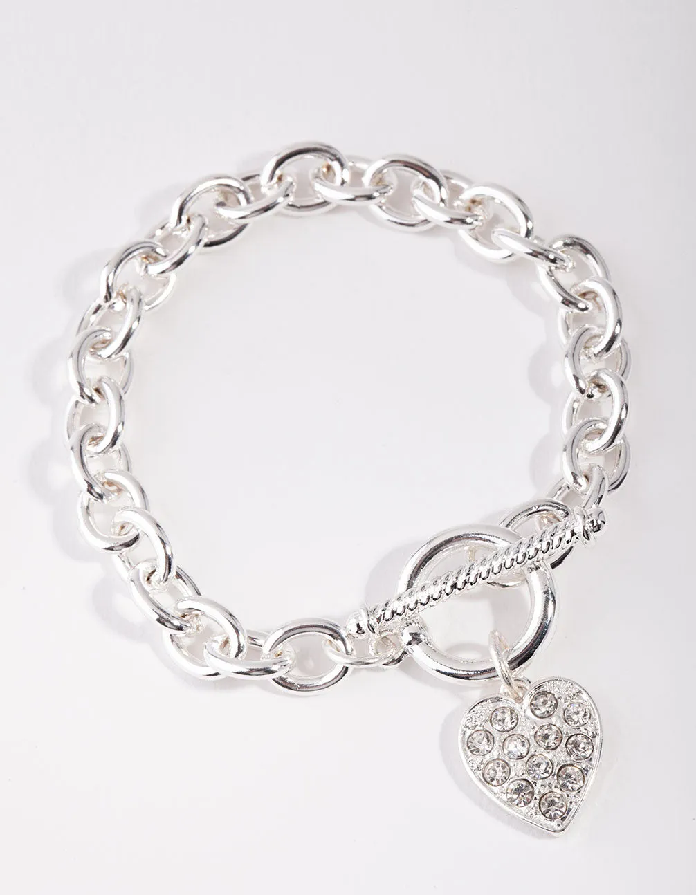 Silver Pave Heart & Chain Bracelet