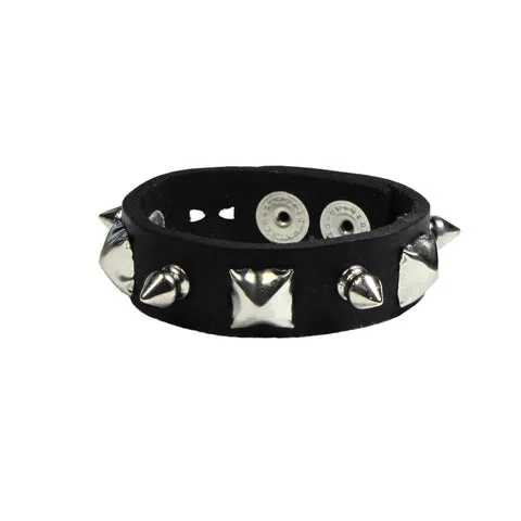 Single Row Pyramid and Spike Studded Wristband