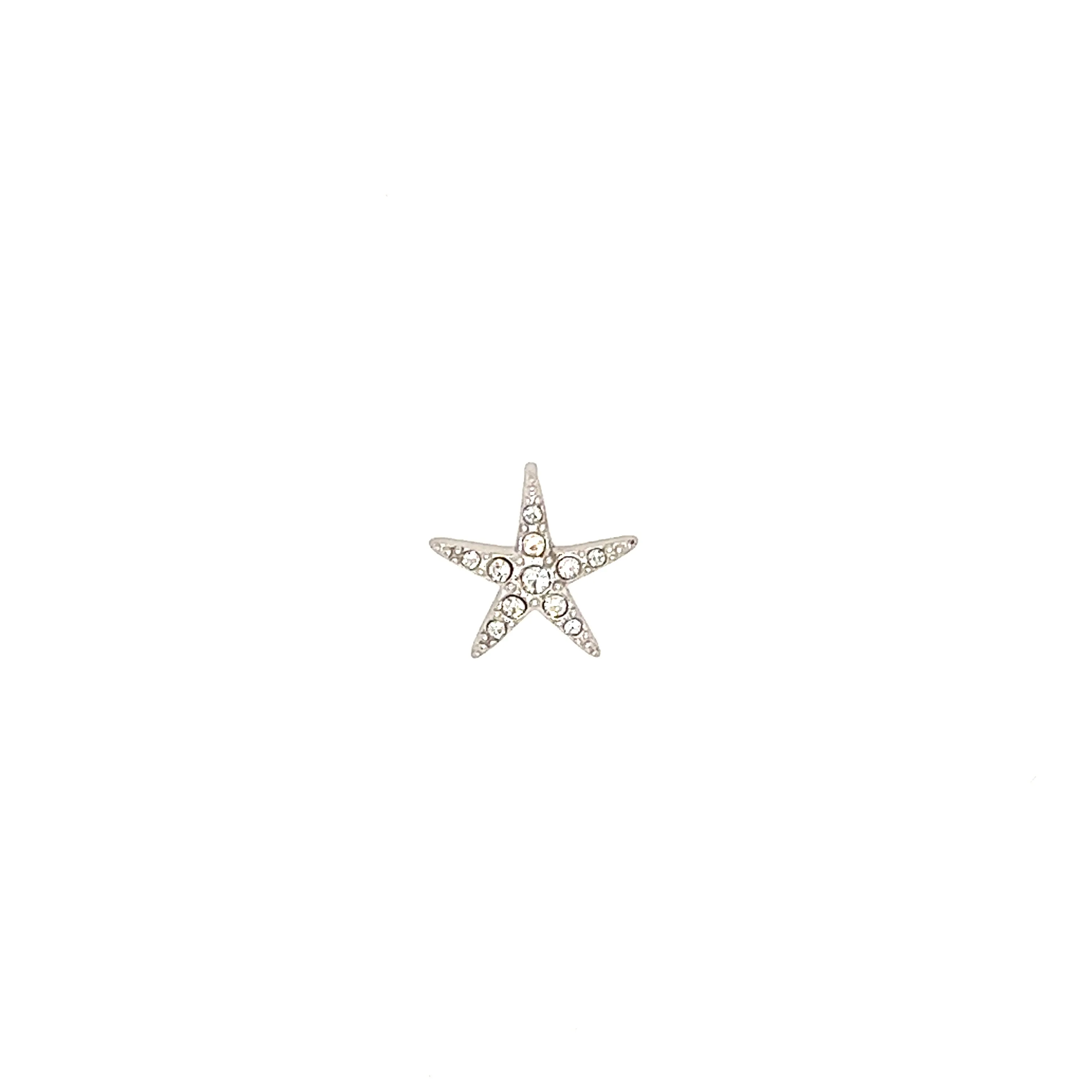 Small Starfish Necklace with White Crystals in Sterling Silver