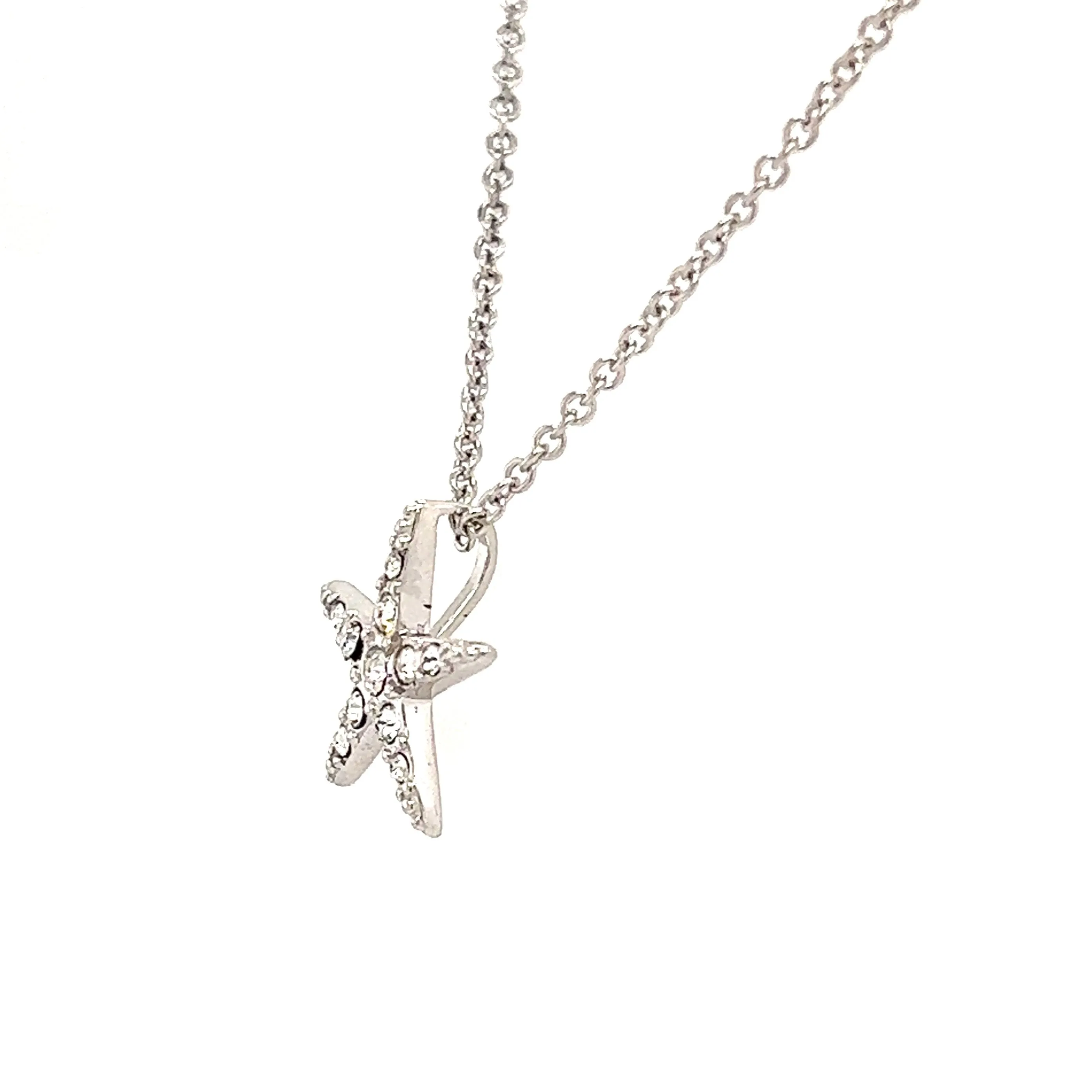 Small Starfish Necklace with White Crystals in Sterling Silver