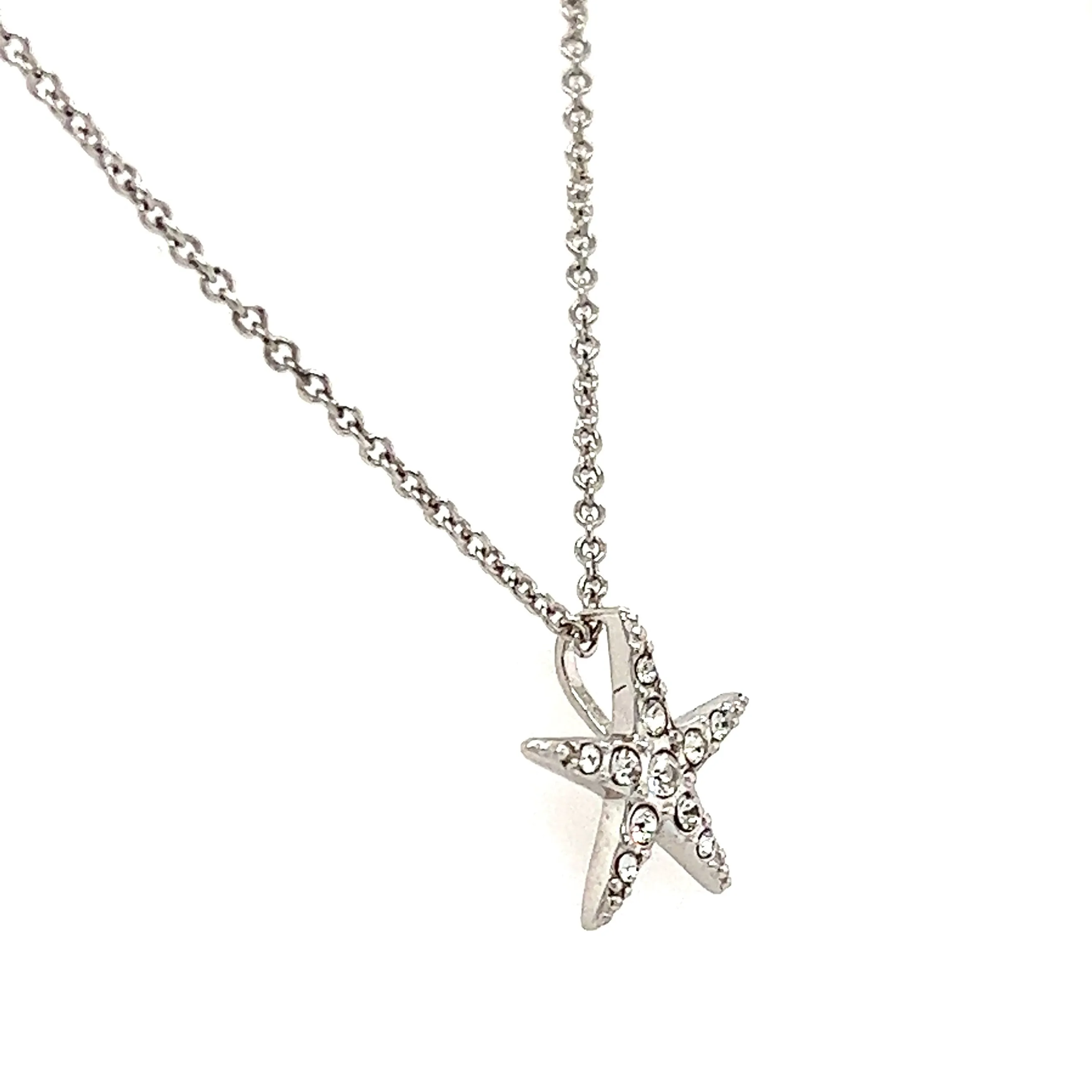 Small Starfish Necklace with White Crystals in Sterling Silver