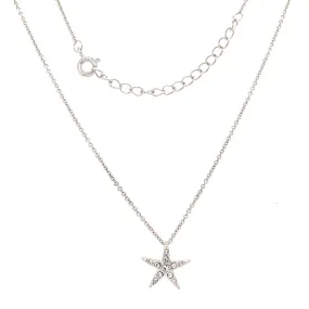 Small Starfish Necklace with White Crystals in Sterling Silver