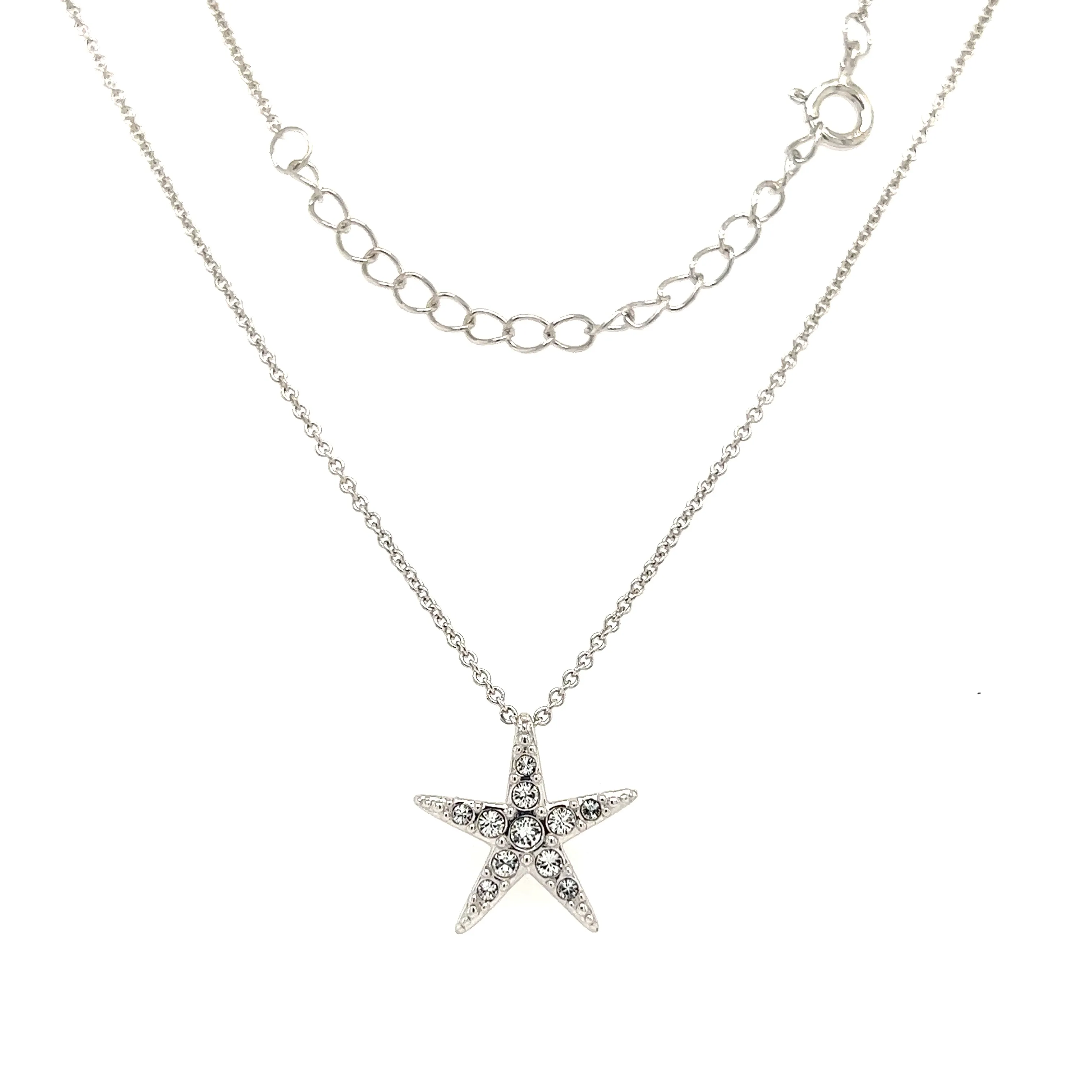 Starfish Necklace with White Crystals in Sterling Silver