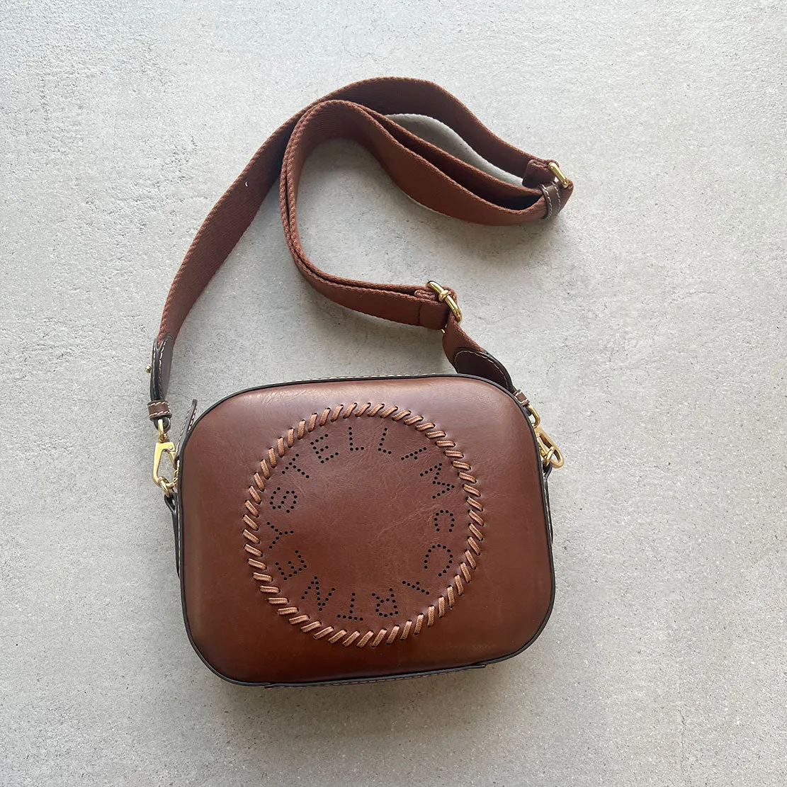 Stella Logo Camera Bag Whip/Stud Strap, Cognac