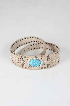 Studded Cracked Turquoise Tapered Belt