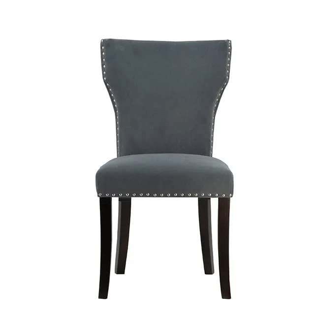 Studded Grey Velvet Look Armless Dining Chairs Set of 2