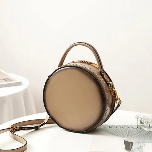 Studded Leather Round Handbag Clutch Bag Purse