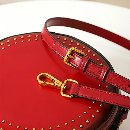 Studded Leather Round Handbag Clutch Bag Purse