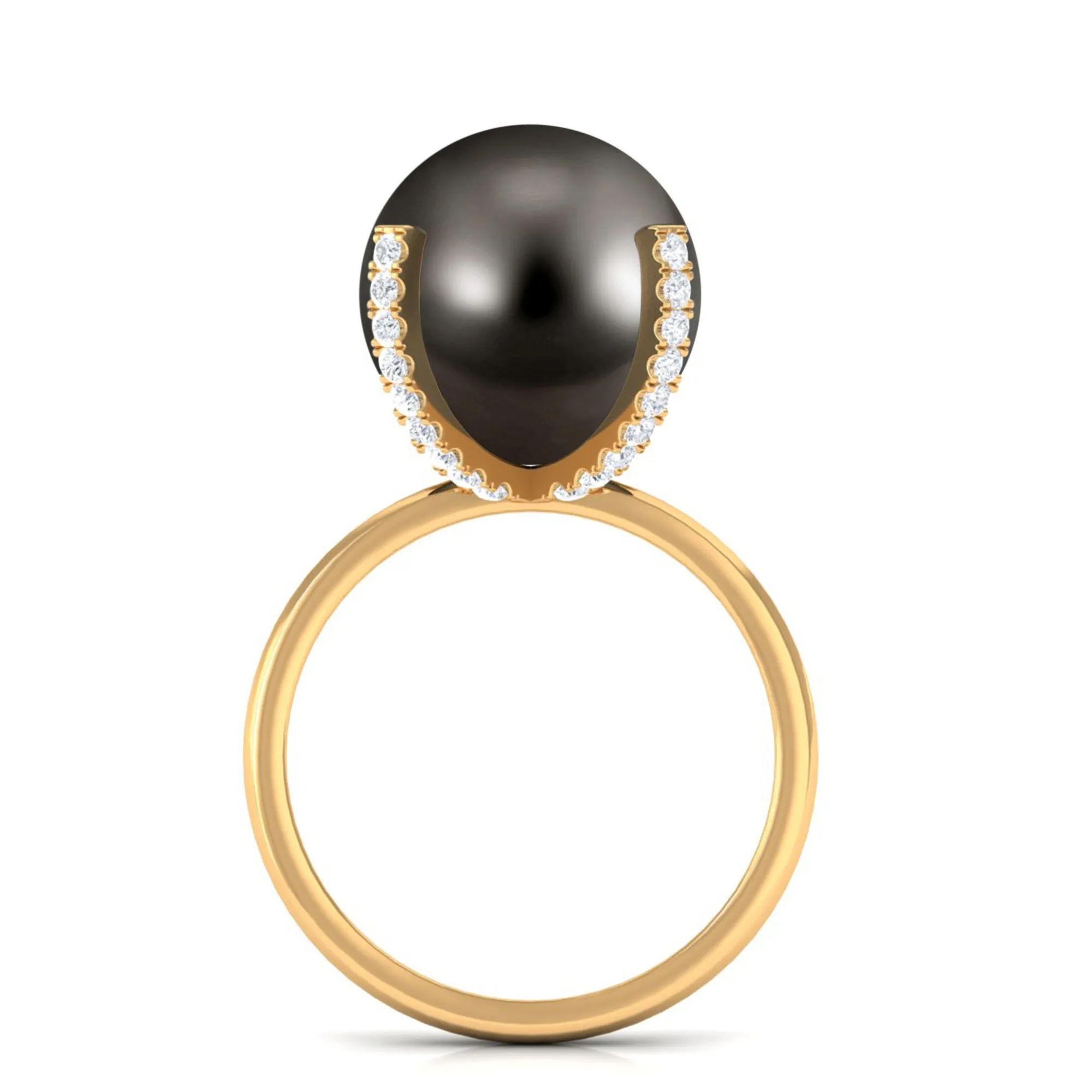 Tahitian Pearl Solitaire Engagement Ring with Diamond