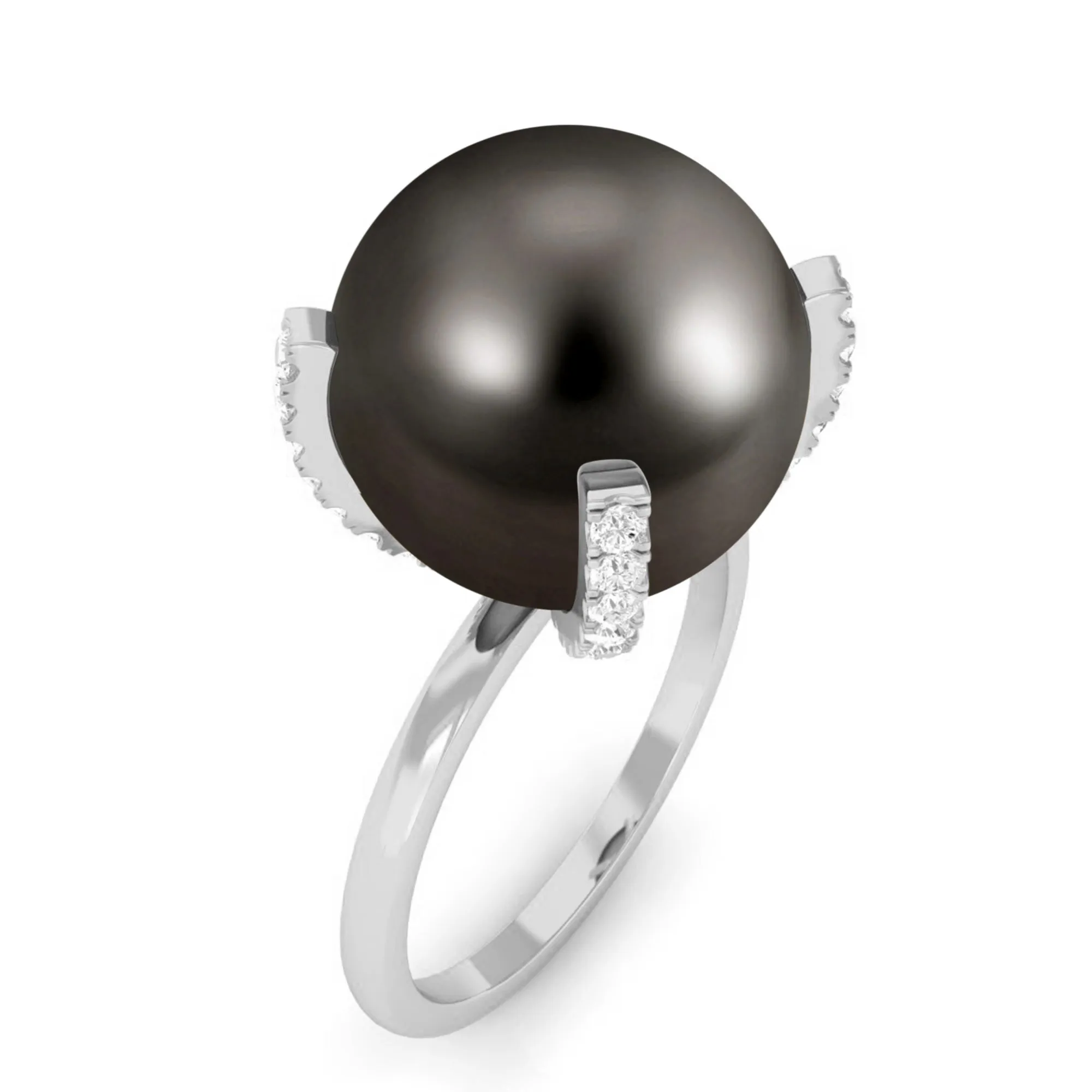 Tahitian Pearl Solitaire Engagement Ring with Diamond