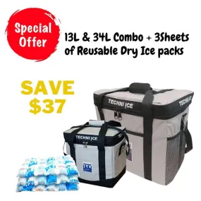 Techni Ice 13L & 34L Cooler Bag   3 Sheets of Reusable Dry Ice Packs