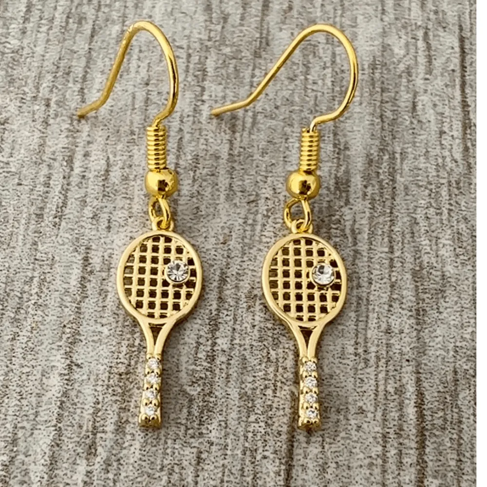 Tennis Rhinestone Racket Dangle Earrings