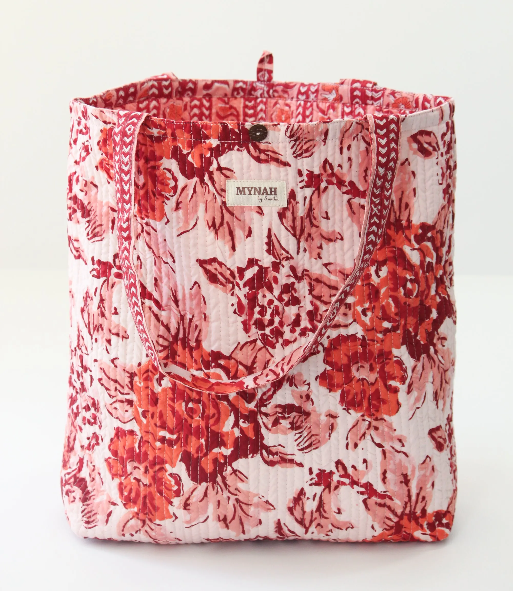 Terracotta floral print tote bag-Small laptop size